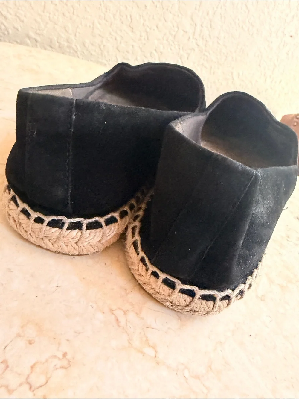 Tory Burch Black Suede Espadrille Flats with Crystal Logo